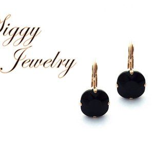 Jet Black Cushion Cut Crystal Drop Earrings, 10mm